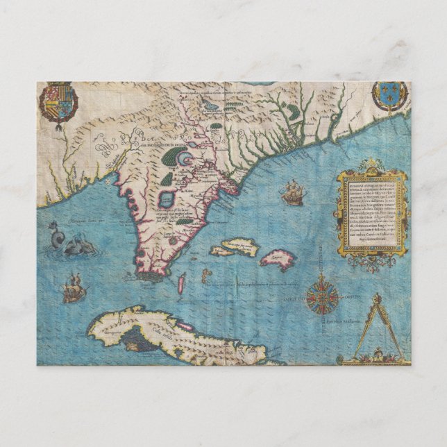Cartão Postal Mapa histórico da Flórida (1591) (Frente)