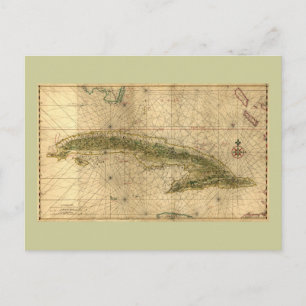 Cartão Postal Mapa histórico de Cuba de 1639 por Joan Vinckeboo