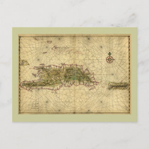 Cartão Postal Mapa histórico de Hispaniola - Joan Vinckeboons - 