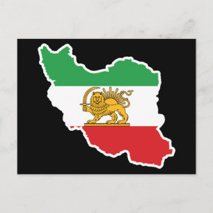 Cartão Postal Mapa Histórico do Irã com Bandeira do Leão e do So