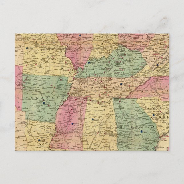 Cartão Postal Mapa histórico e militar dos EUA (Frente)