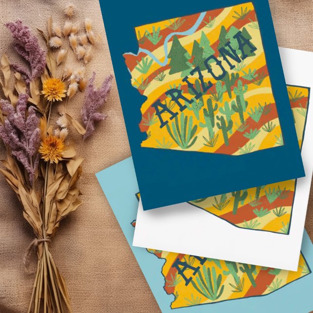 Cartão Postal Mapa ilustrado da arizona (Fantastic colorful Arizona state map custom postcard. Add your own text)