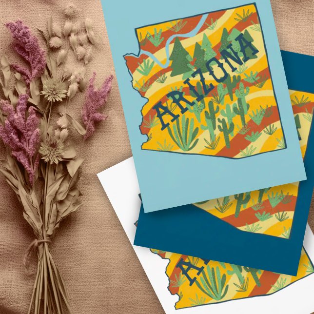 Cartão Postal Mapa ilustrado da arizona (Fantastic colorful Arizona state map custom postcard. Add your own text)