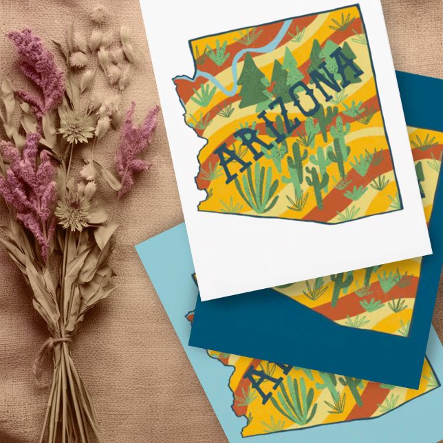 Cartão Postal Mapa ilustrado da arizona (Fantastic colorful Arizona state map custom postcard. Add your own text)