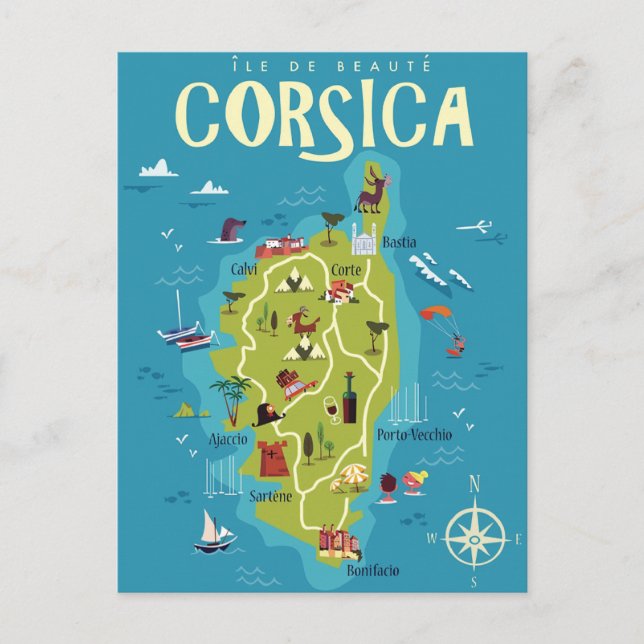 Cartão Postal Mapa Ilustrado da Córsega (Frente)