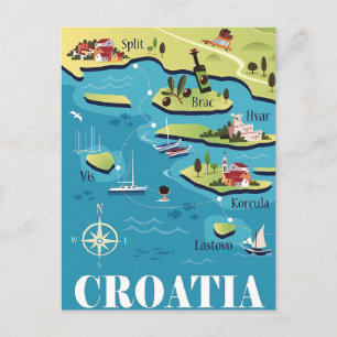 Cartão Postal Mapa Ilustrado da Croácia
