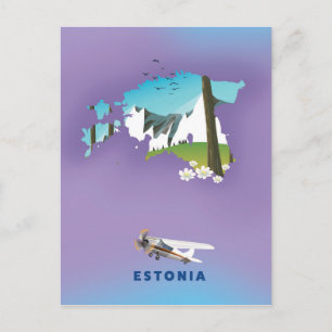 Cartão Postal Mapa ilustrado da Estônia, pôster turístico