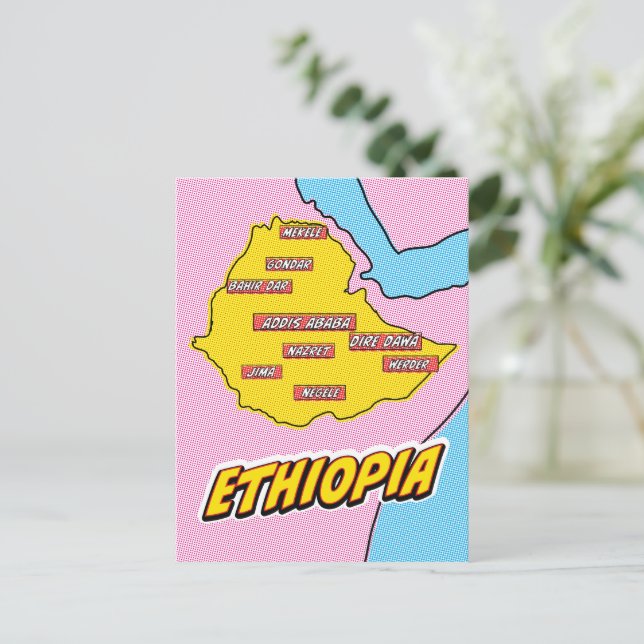 Cartão Postal Mapa ilustrado da Etiópia em Pop Art (Em pé/Frente)