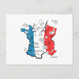 Cartão Postal Mapa Ilustrado da França