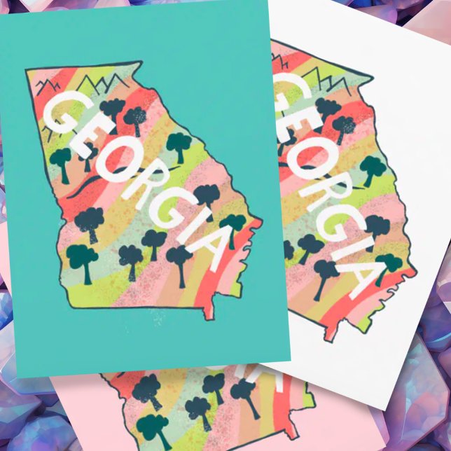 Cartão Postal Mapa Ilustrado da Geórgia (Georgia illustrated map postcard)