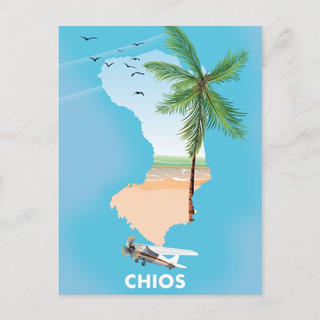 Cartão Postal Mapa ilustrado da Grécia Chios. (Frente)
