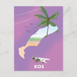 Cartão Postal Mapa ilustrado da Grécia Kos.