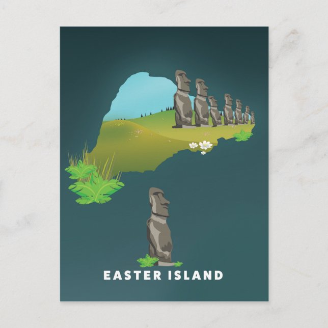 Cartão Postal Mapa ilustrado da ilha de Páscoa impressão de pôst (Frente)