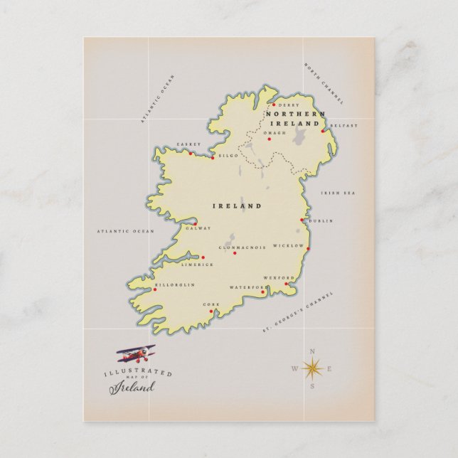 Cartão Postal Mapa Ilustrado da Irlanda (Frente)