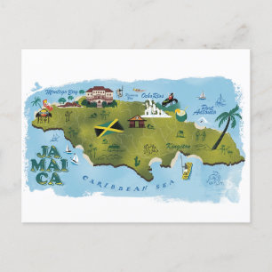 Cartão Postal Mapa Ilustrado da Jamaica