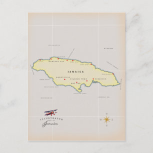 Cartão Postal Mapa ilustrado da Jamaica.