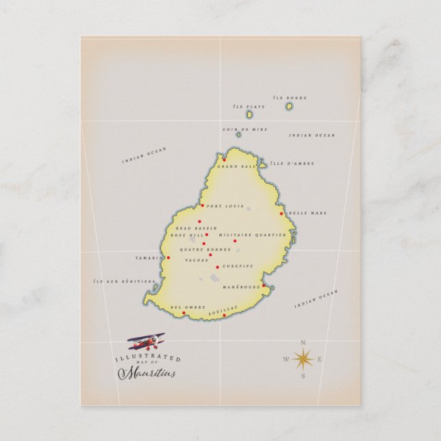 Cartão Postal Mapa ilustrado da Maurícia (Frente)