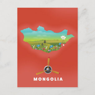 Cartão Postal Mapa ilustrado da Mongólia, pôster de turismo.