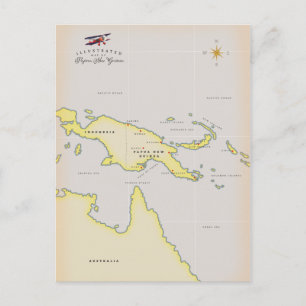 Cartão Postal Mapa ilustrado da Papua-Nova Guiné