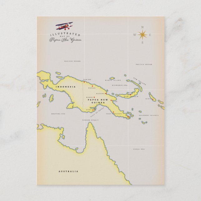 Cartão Postal Mapa ilustrado da Papua-Nova Guiné (Frente)