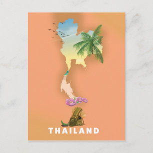 Cartão Postal Mapa ilustrado da Tailândia