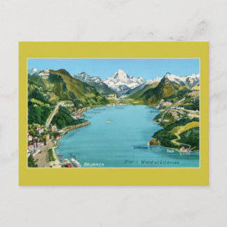 Cartão Postal Mapa ilustrado da Vintage no lago Lucerne