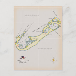 Cartão Postal Mapa ilustrado das Bermudas