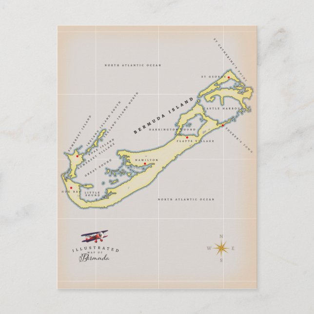 Cartão Postal Mapa ilustrado das Bermudas (Frente)