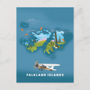 Cartão Postal Mapa ilustrado das ilhas Falkland
