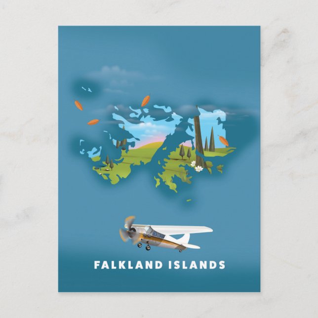 Cartão Postal Mapa ilustrado das ilhas Falkland (Frente)