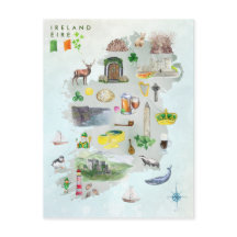 Mapa Ilustrado de Aquarela da Arte da Irlanda