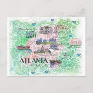 Cartão Postal Mapa Ilustrado de Atlanta Geórgia EUA 
