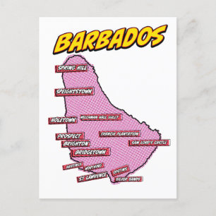 Cartão Postal Mapa ilustrado de Barbados em Pop Art