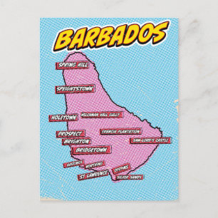 Cartão Postal Mapa ilustrado de Barbados em Pop Art