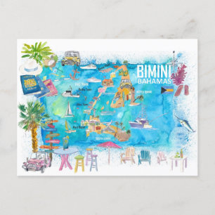 Cartão Postal Mapa Ilustrado de Bimini Bahamas