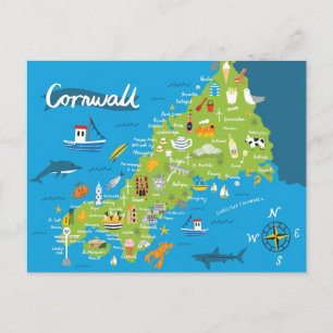 Cartão Postal Mapa Ilustrado de Cornualha