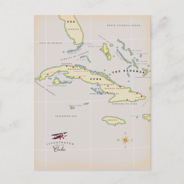 Cartão Postal Mapa ilustrado de Cuba (Frente)