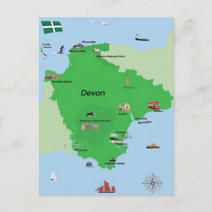 Cartão Postal Mapa Ilustrado de Devon