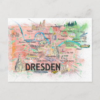Cartão Postal Mapa Ilustrado de Dresden Sachsen - Alemanha