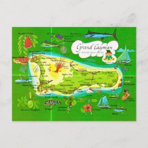 Cartão Postal Mapa Ilustrado de Grand Cayman