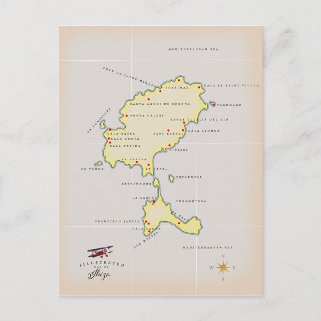 Cartão Postal Mapa ilustrado de Ibiza (Frente)