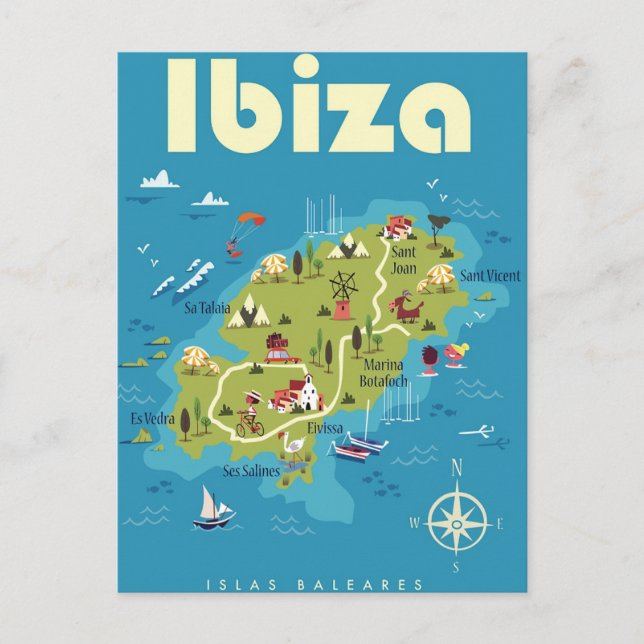 Cartão Postal Mapa Ilustrado de Ibiza (Frente)