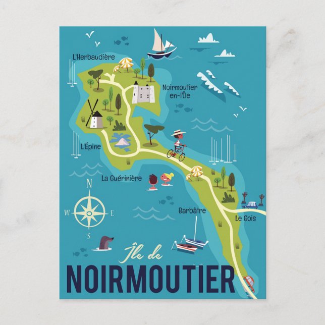Cartão Postal Mapa Ilustrado de Ilha Noirmoutier (Frente)