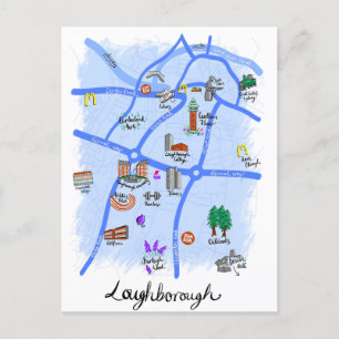 Cartão Postal Mapa Ilustrado de Loughborough