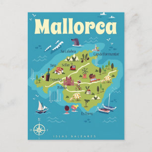 Cartão Postal Mapa Ilustrado de Maiorca