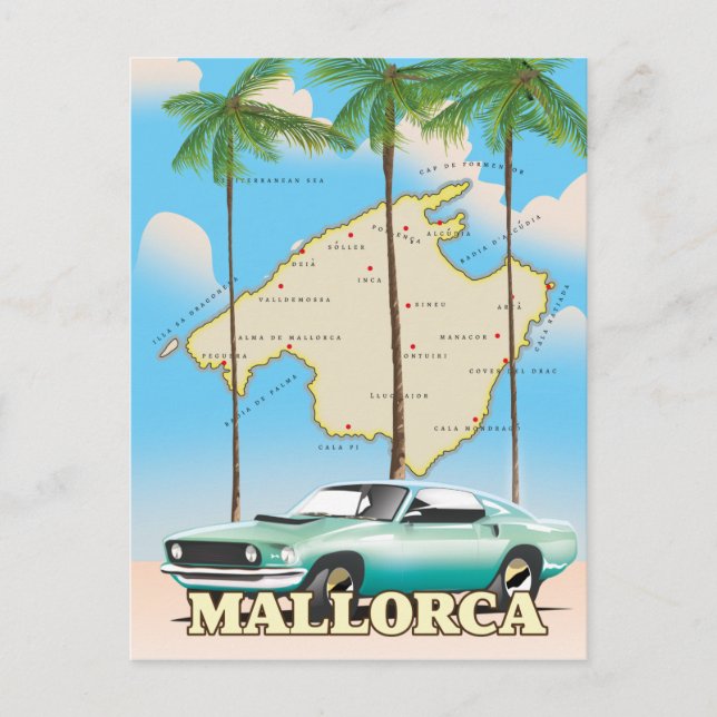 Cartão Postal Mapa ilustrado de Maiorca (Frente)