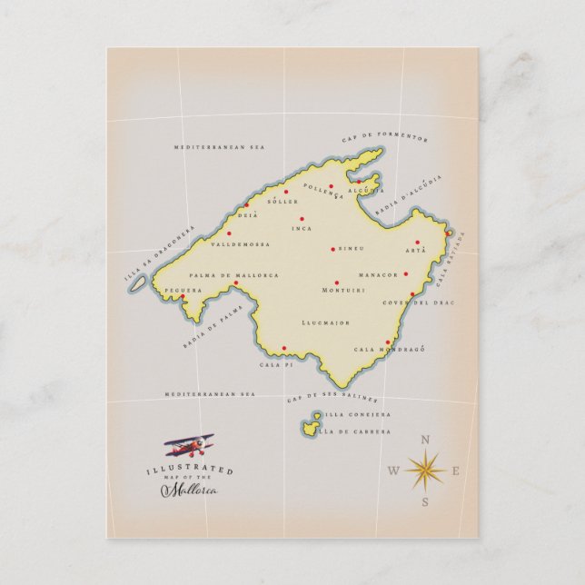 Cartão Postal Mapa ilustrado de Maiorca (Frente)