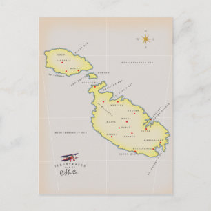 Cartão Postal Mapa ilustrado de Malta