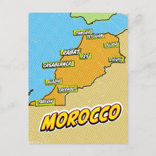 Cartão Postal Mapa ilustrado de Marrocos em Pop Art