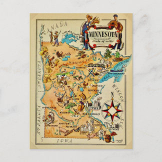 Cartão Postal Mapa Ilustrado de Minnesota